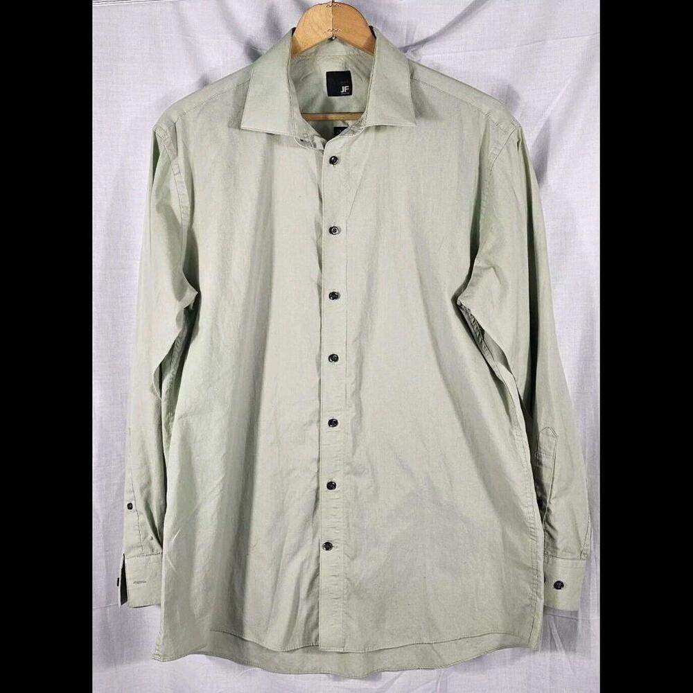 J. Ferrar Shirt Mens Green Cotton Blend Slim Fit Long Sleeve Button Up L